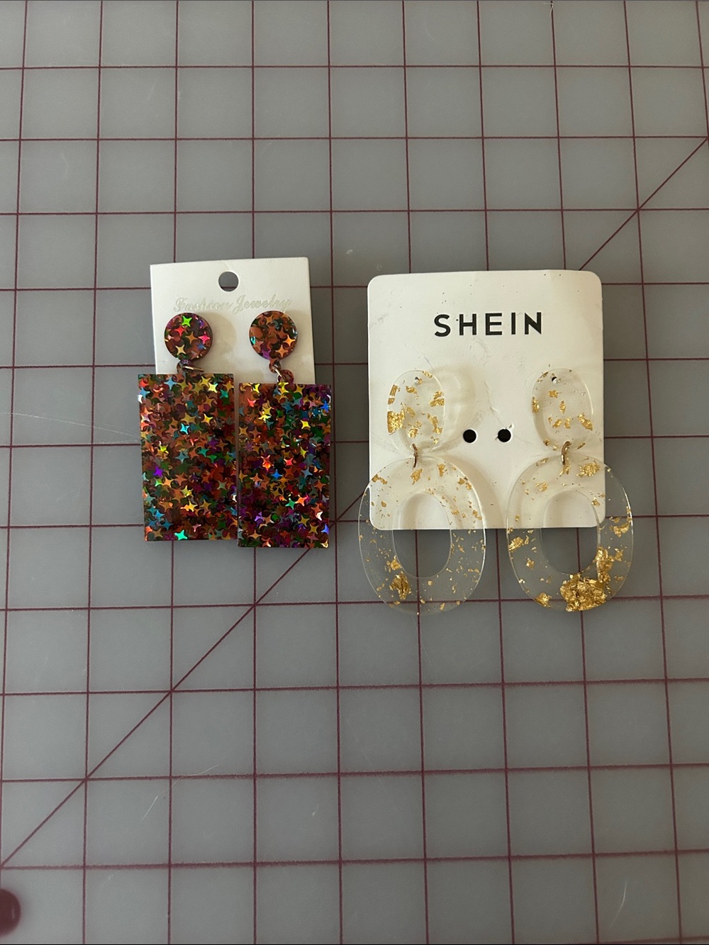 Multicolor Star Dangle & SHEIN Clear with Gold Flake Hoop Earrings